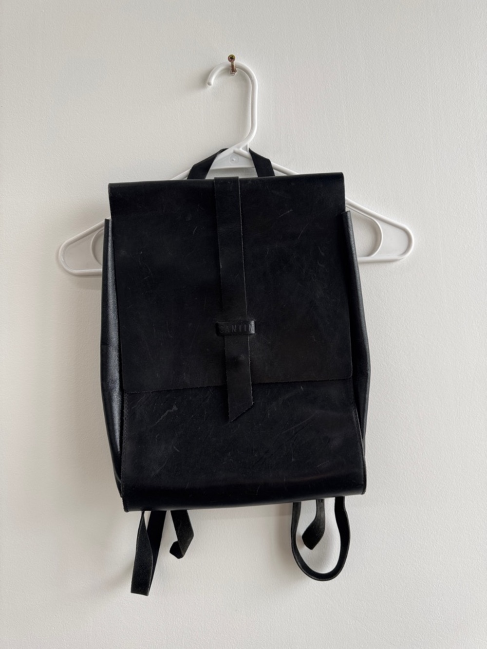 Cantin Black Leather Minimalist Backpack